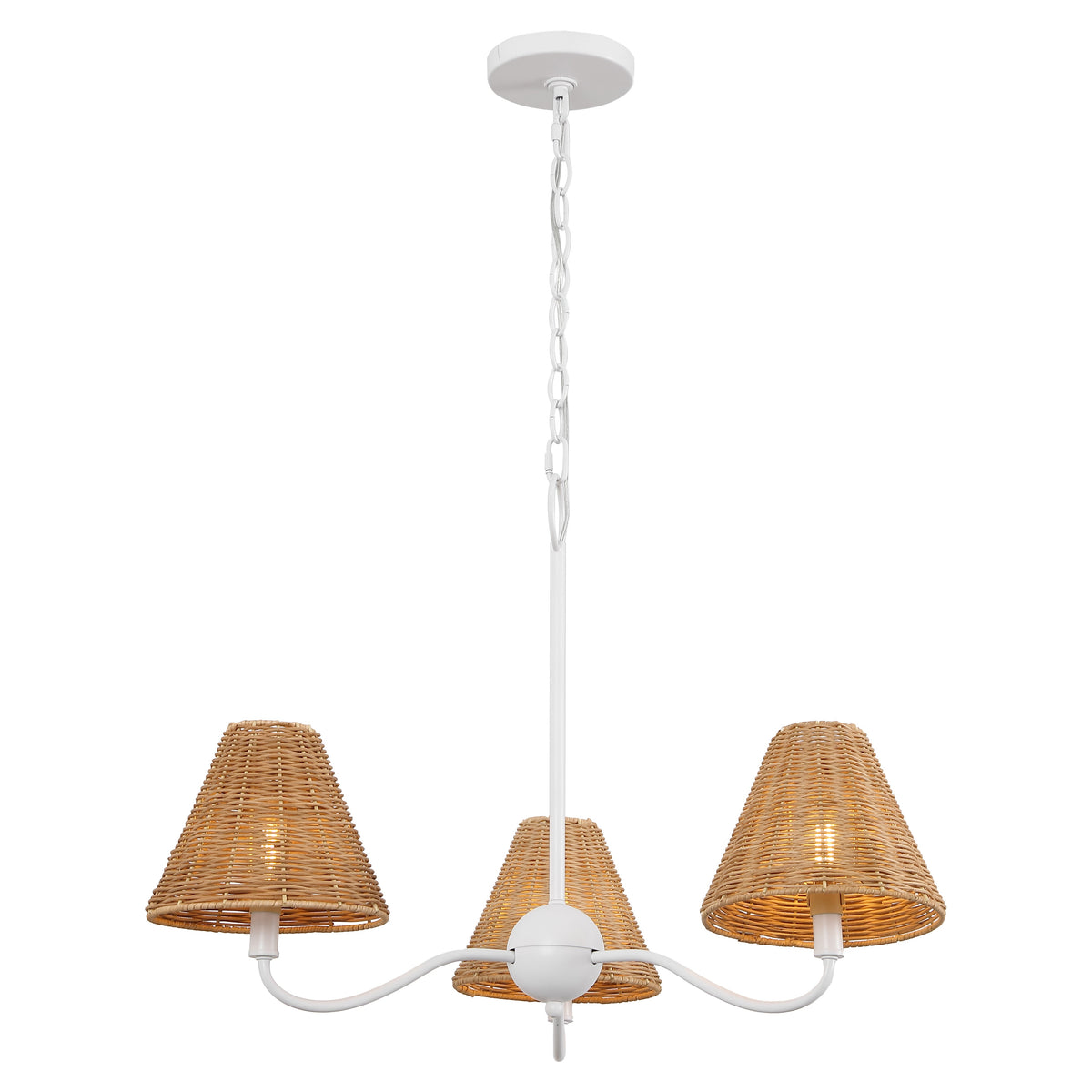 GradyCoastal Farmhouse Adjustable Swooping Arm Metal with Hand-Woven Rattan Shades LED Chandelier