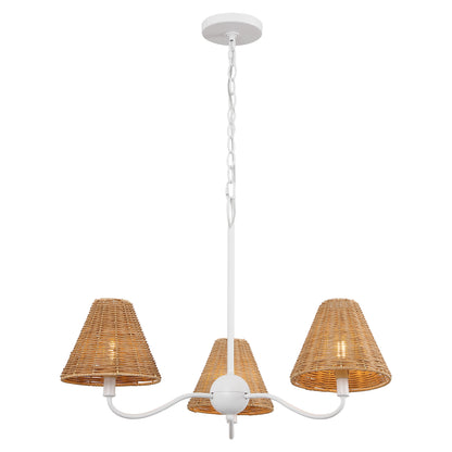 GradyCoastal Farmhouse Adjustable Swooping Arm Metal with Hand-Woven Rattan Shades LED Chandelier