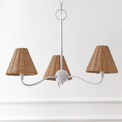 GradyCoastal Farmhouse Adjustable Swooping Arm Metal with Hand-Woven Rattan Shades LED Chandelier