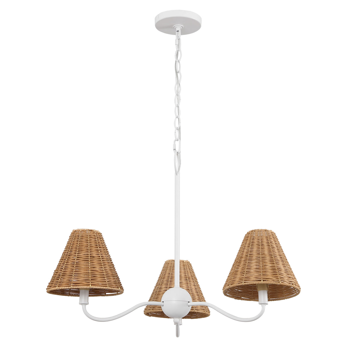 GradyCoastal Farmhouse Adjustable Swooping Arm Metal with Hand-Woven Rattan Shades LED Chandelier