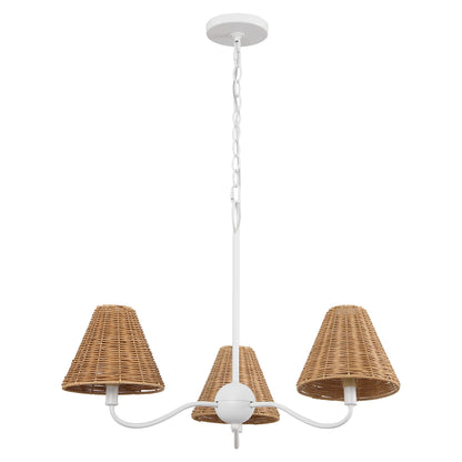 GradyCoastal Farmhouse Adjustable Swooping Arm Metal with Hand-Woven Rattan Shades LED Chandelier