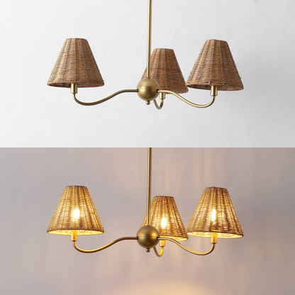 GradyCoastal Farmhouse Adjustable Swooping Arm Metal with Hand-Woven Rattan Shades LED Chandelier