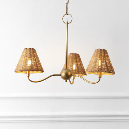 GradyCoastal Farmhouse Adjustable Swooping Arm Metal with Hand-Woven Rattan Shades LED Chandelier