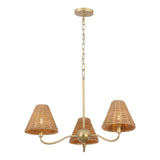 GradyCoastal Farmhouse Adjustable Swooping Arm Metal with Hand-Woven Rattan Shades LED Chandelier
