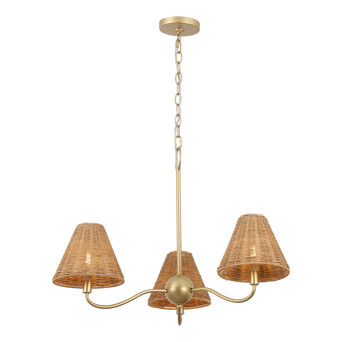 GradyCoastal Farmhouse Adjustable Swooping Arm Metal with Hand-Woven Rattan Shades LED Chandelier