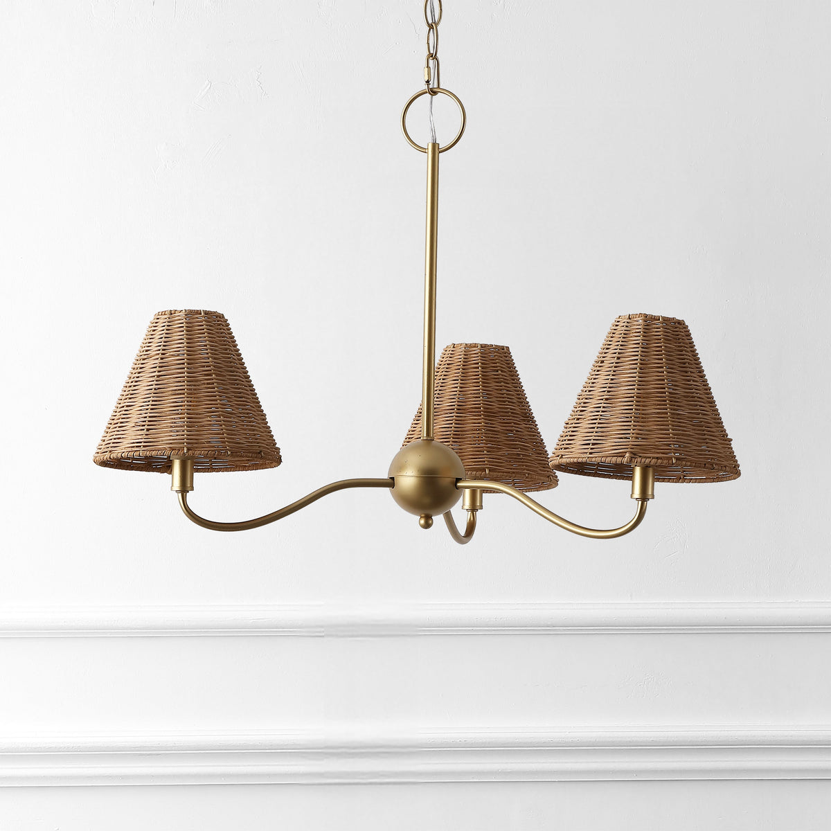 GradyCoastal Farmhouse Adjustable Swooping Arm Metal with Hand-Woven Rattan Shades LED Chandelier