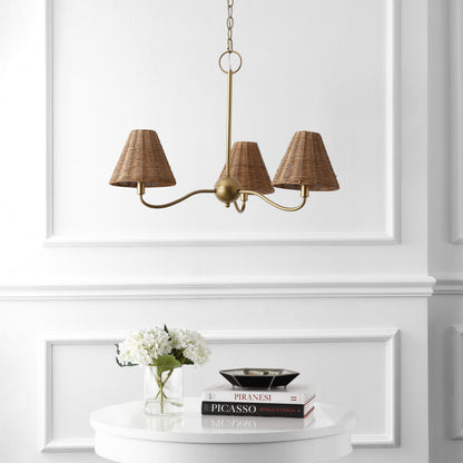 GradyCoastal Farmhouse Adjustable Swooping Arm Metal with Hand-Woven Rattan Shades LED Chandelier