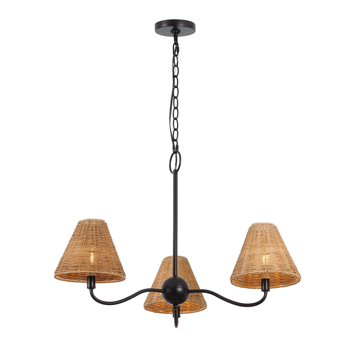 GradyCoastal Farmhouse Adjustable Swooping Arm Metal with Hand-Woven Rattan Shades LED Chandelier
