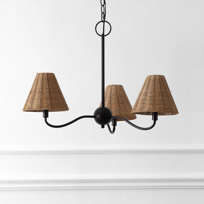 GradyCoastal Farmhouse Adjustable Swooping Arm Metal with Hand-Woven Rattan Shades LED Chandelier