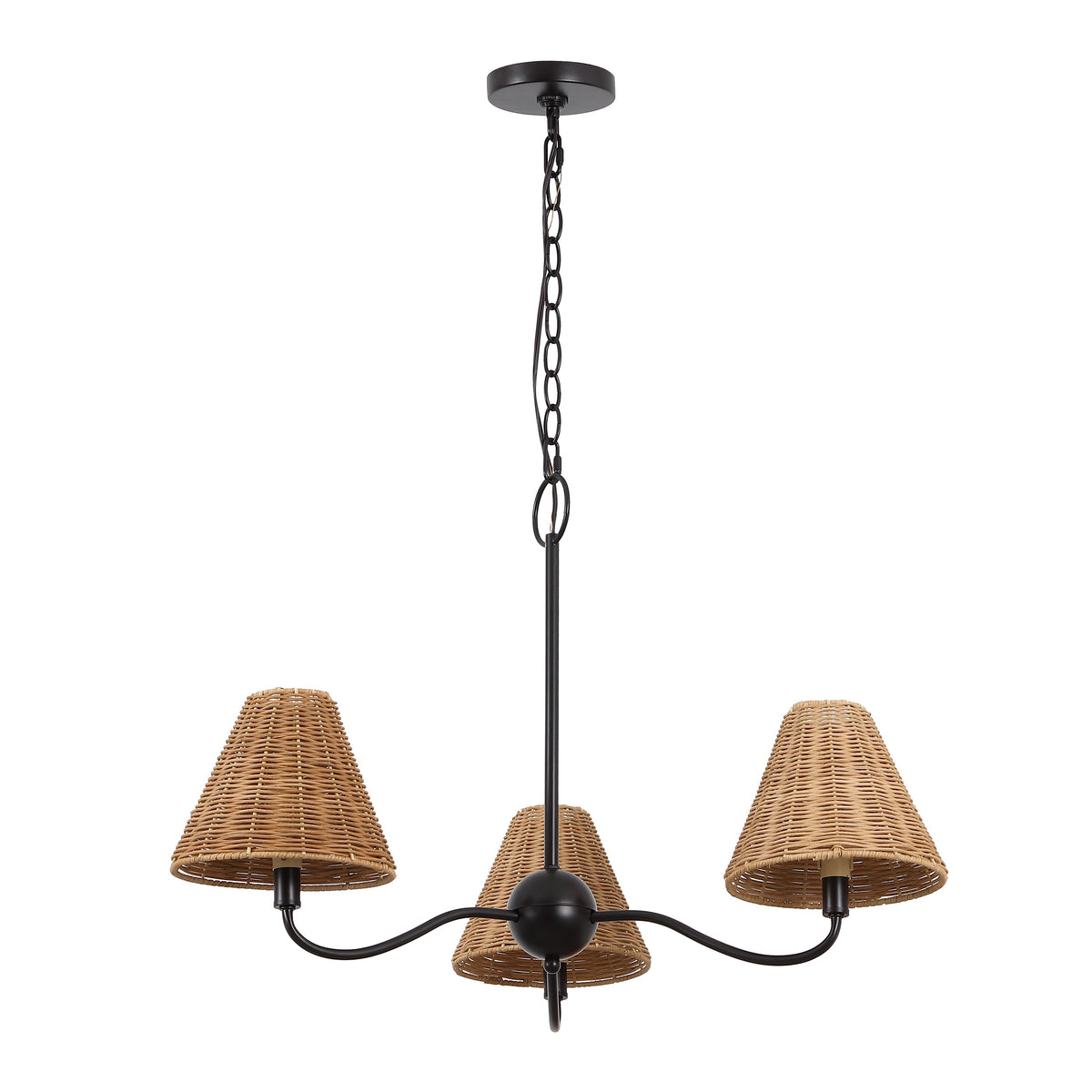 GradyCoastal Farmhouse Adjustable Swooping Arm Metal with Hand-Woven Rattan Shades LED Chandelier