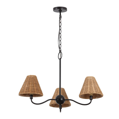 GradyCoastal Farmhouse Adjustable Swooping Arm Metal with Hand-Woven Rattan Shades LED Chandelier