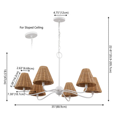 GradyCoastal Farmhouse Adjustable Swooping Arm Metal with Hand-Woven Rattan Shades LED Chandelier