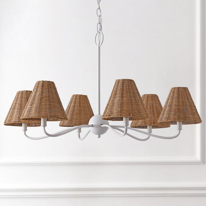 GradyCoastal Farmhouse Adjustable Swooping Arm Metal with Hand-Woven Rattan Shades LED Chandelier