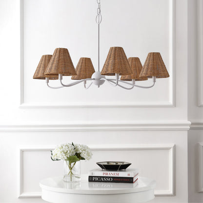 GradyCoastal Farmhouse Adjustable Swooping Arm Metal with Hand-Woven Rattan Shades LED Chandelier