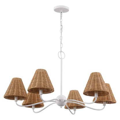 GradyCoastal Farmhouse Adjustable Swooping Arm Metal with Hand-Woven Rattan Shades LED Chandelier