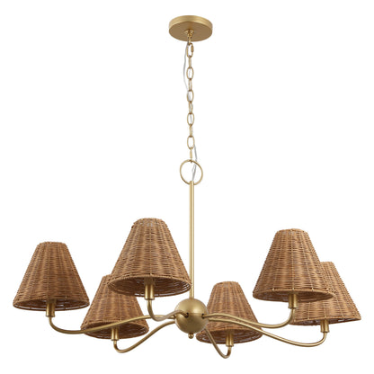 GradyCoastal Farmhouse Adjustable Swooping Arm Metal with Hand-Woven Rattan Shades LED Chandelier