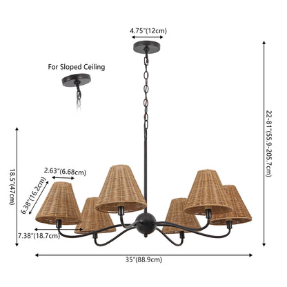 GradyCoastal Farmhouse Adjustable Swooping Arm Metal with Hand-Woven Rattan Shades LED Chandelier