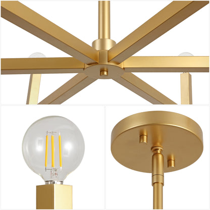 Darcy 35" 6-Light Grand Modern Industrial Adjustable Geometric Architectural Square-Arm Candle-Style Metal LED Chandelier