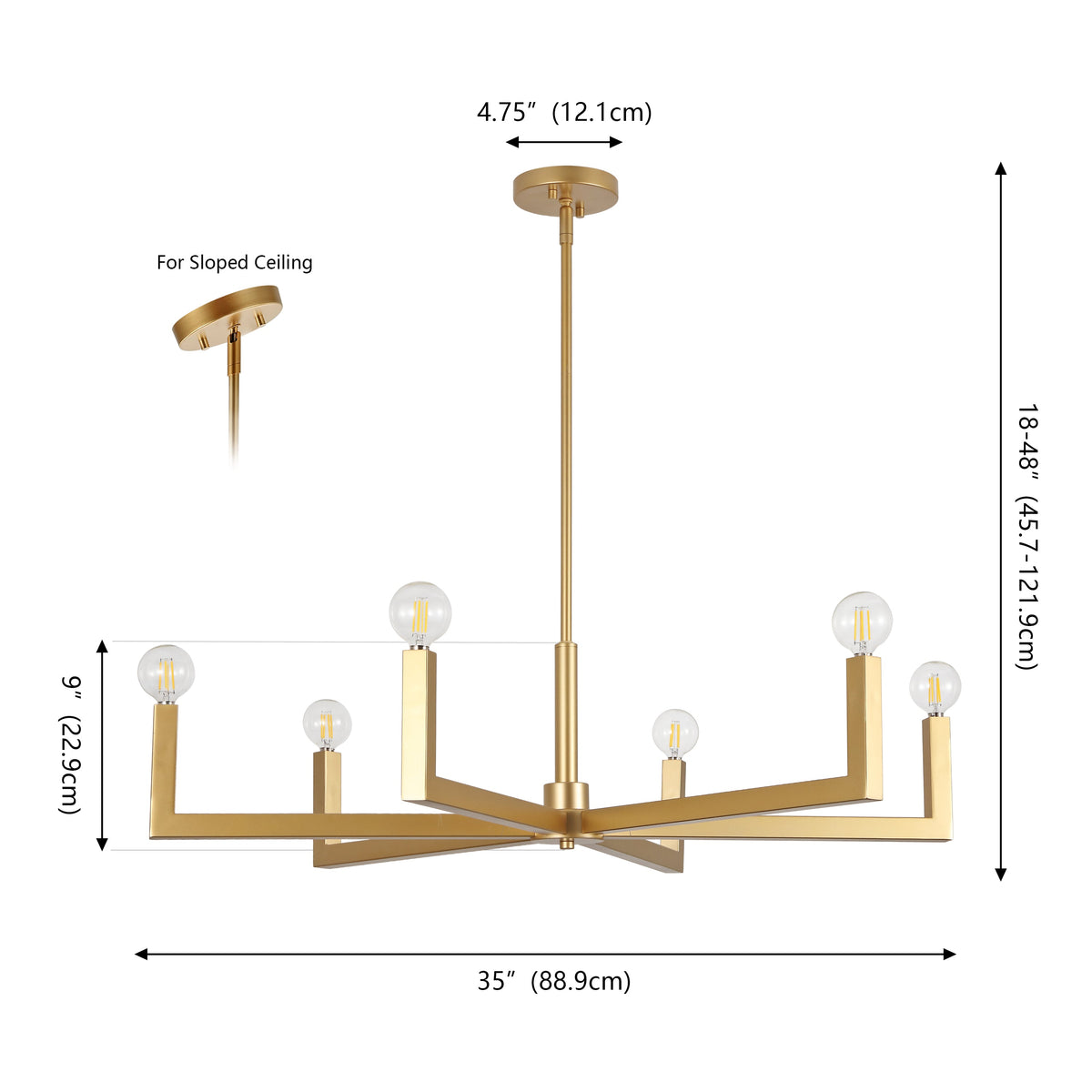 Darcy 35" 6-Light Grand Modern Industrial Adjustable Geometric Architectural Square-Arm Candle-Style Metal LED Chandelier
