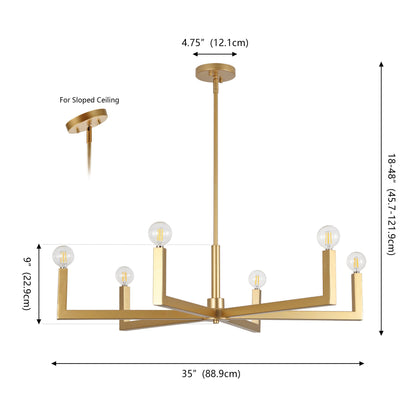 Darcy 35" 6-Light Grand Modern Industrial Adjustable Geometric Architectural Square-Arm Candle-Style Metal LED Chandelier