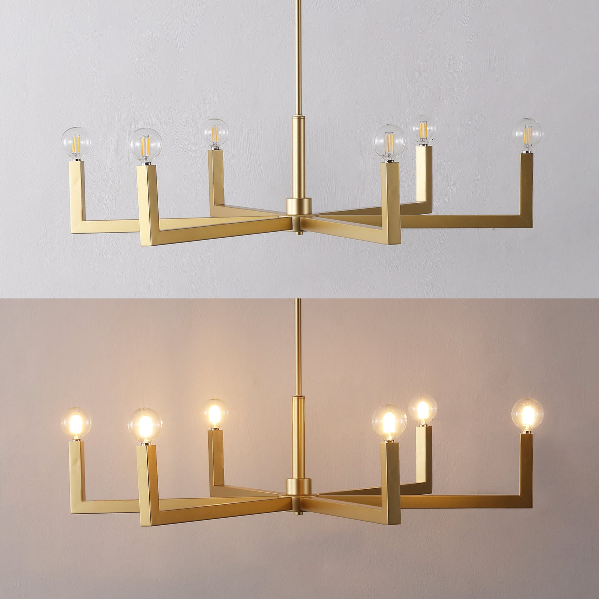 Darcy 35" 6-Light Grand Modern Industrial Adjustable Geometric Architectural Square-Arm Candle-Style Metal LED Chandelier