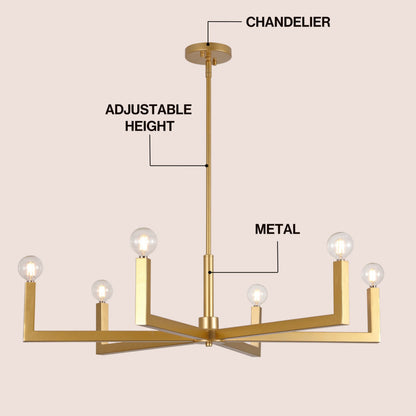 Darcy 35" 6-Light Grand Modern Industrial Adjustable Geometric Architectural Square-Arm Candle-Style Metal LED Chandelier
