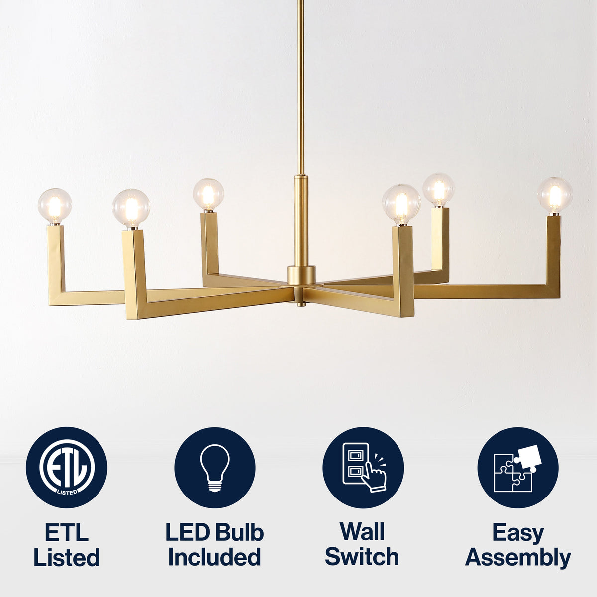 Darcy 35" 6-Light Grand Modern Industrial Adjustable Geometric Architectural Square-Arm Candle-Style Metal LED Chandelier