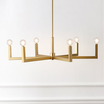 Darcy 35" 6-Light Grand Modern Industrial Adjustable Geometric Architectural Square-Arm Candle-Style Metal LED Chandelier