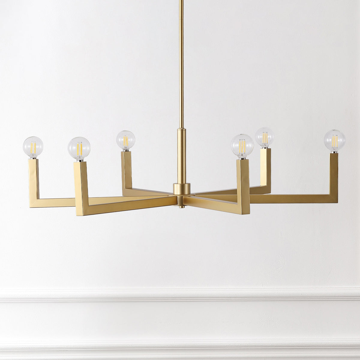 Darcy 35" 6-Light Grand Modern Industrial Adjustable Geometric Architectural Square-Arm Candle-Style Metal LED Chandelier