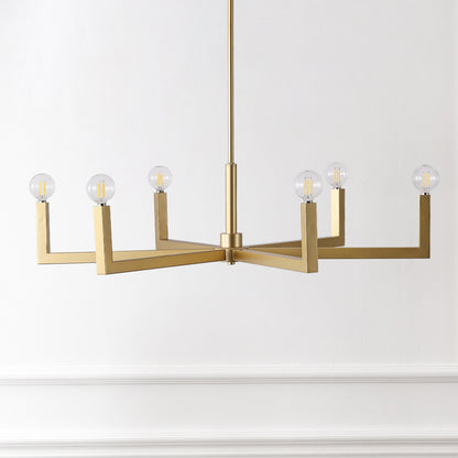 Darcy 35" 6-Light Grand Modern Industrial Adjustable Geometric Architectural Square-Arm Candle-Style Metal LED Chandelier