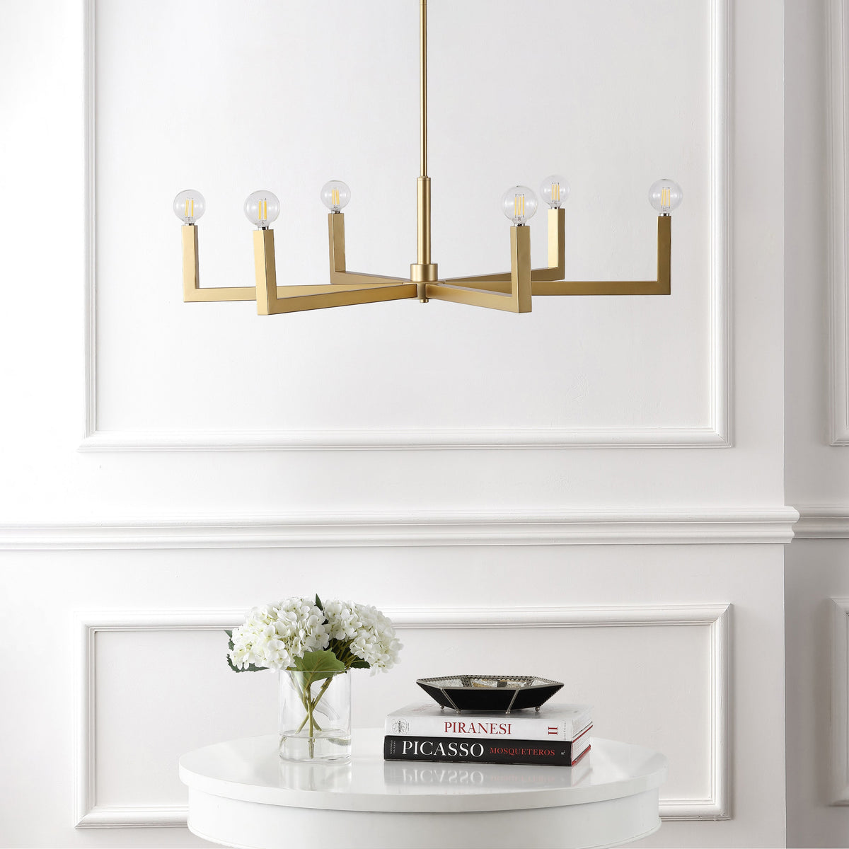Darcy 35" 6-Light Grand Modern Industrial Adjustable Geometric Architectural Square-Arm Candle-Style Metal LED Chandelier