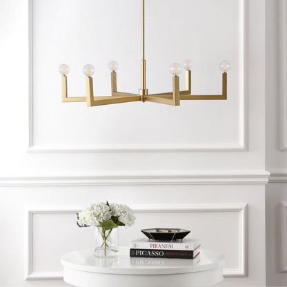 Darcy 35" 6-Light Grand Modern Industrial Adjustable Geometric Architectural Square-Arm Candle-Style Metal LED Chandelier