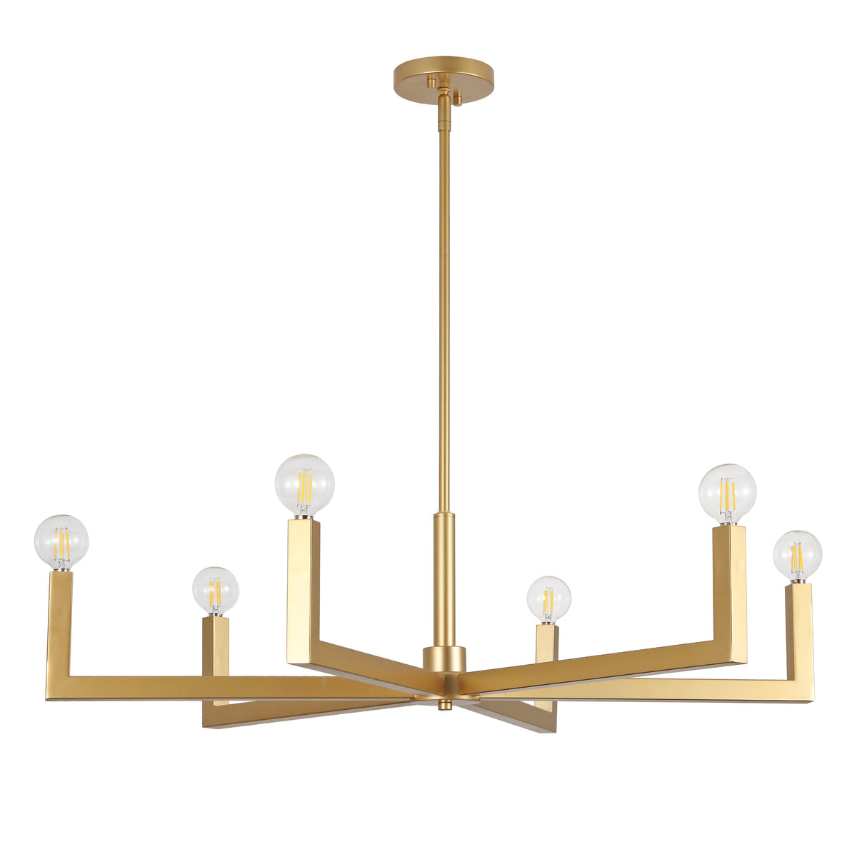 Darcy 35" 6-Light Grand Modern Industrial Adjustable Geometric Architectural Square-Arm Candle-Style Metal LED Chandelier