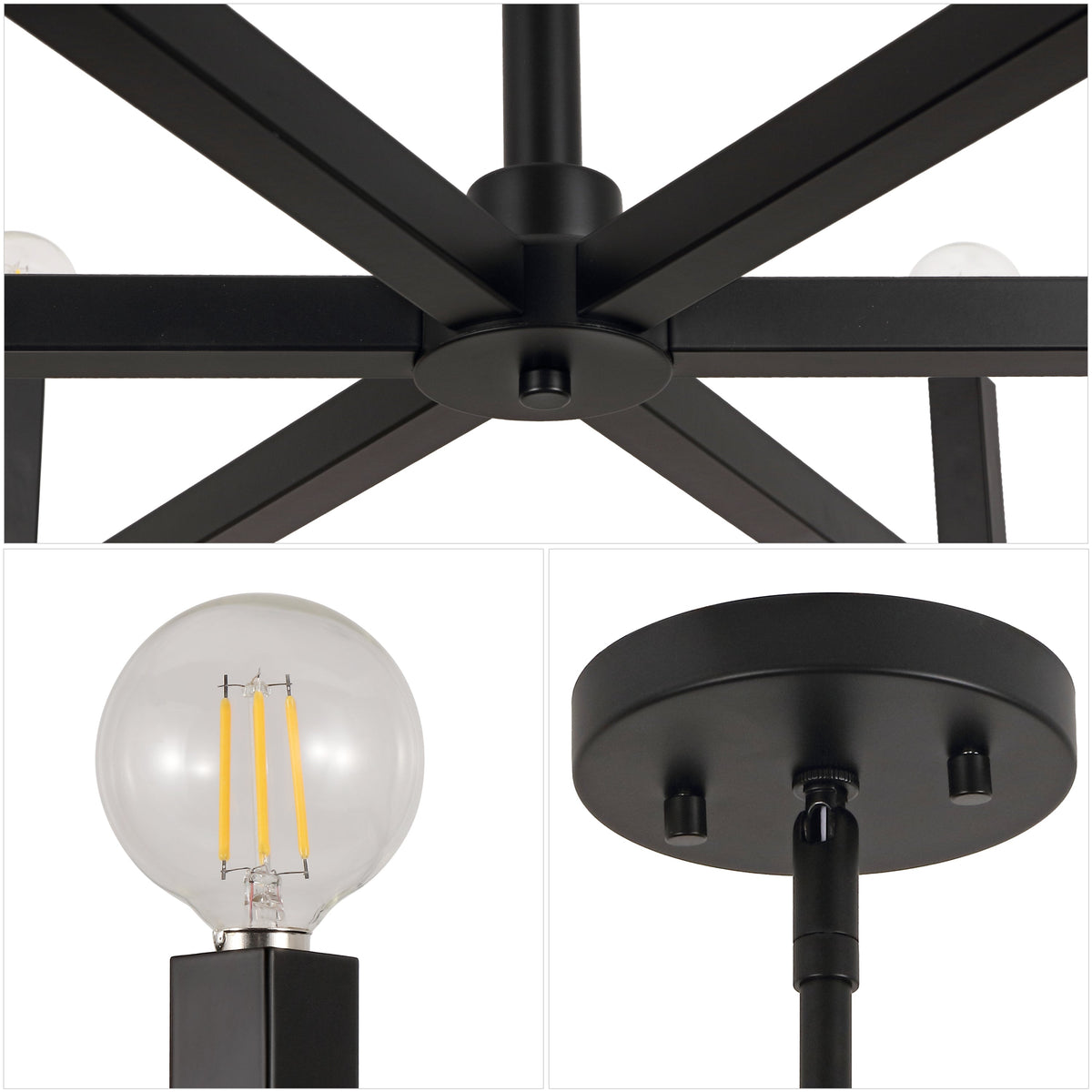 Darcy 35" 6-Light Grand Modern Industrial Adjustable Geometric Architectural Square-Arm Candle-Style Metal LED Chandelier