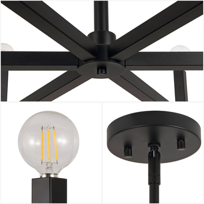 Darcy 35" 6-Light Grand Modern Industrial Adjustable Geometric Architectural Square-Arm Candle-Style Metal LED Chandelier