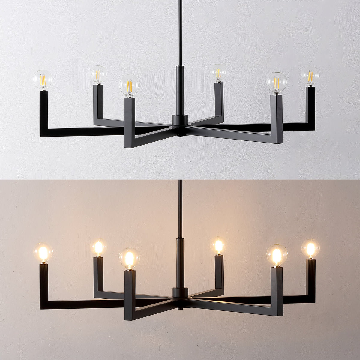 Darcy 35" 6-Light Grand Modern Industrial Adjustable Geometric Architectural Square-Arm Candle-Style Metal LED Chandelier