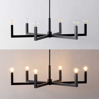 Darcy 35" 6-Light Grand Modern Industrial Adjustable Geometric Architectural Square-Arm Candle-Style Metal LED Chandelier