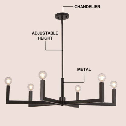 Darcy 35" 6-Light Grand Modern Industrial Adjustable Geometric Architectural Square-Arm Candle-Style Metal LED Chandelier