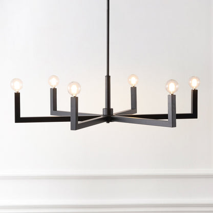 Darcy 35" 6-Light Grand Modern Industrial Adjustable Geometric Architectural Square-Arm Candle-Style Metal LED Chandelier