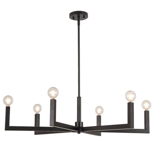 Darcy 35" 6-Light Grand Modern Industrial Adjustable Geometric Architectural Square-Arm Candle-Style Metal LED Chandelier