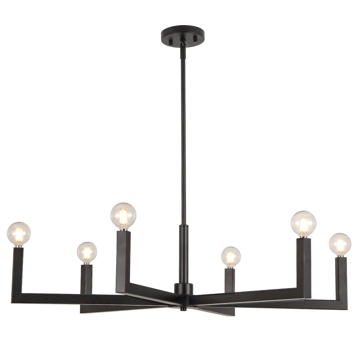 Darcy 35" 6-Light Grand Modern Industrial Adjustable Geometric Architectural Square-Arm Candle-Style Metal LED Chandelier