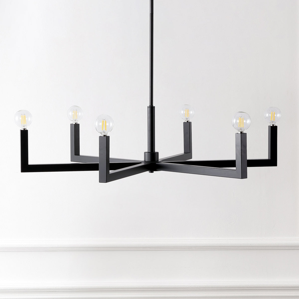 Darcy 35" 6-Light Grand Modern Industrial Adjustable Geometric Architectural Square-Arm Candle-Style Metal LED Chandelier