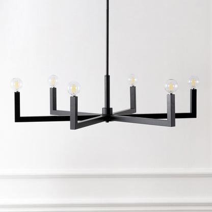Darcy 35" 6-Light Grand Modern Industrial Adjustable Geometric Architectural Square-Arm Candle-Style Metal LED Chandelier