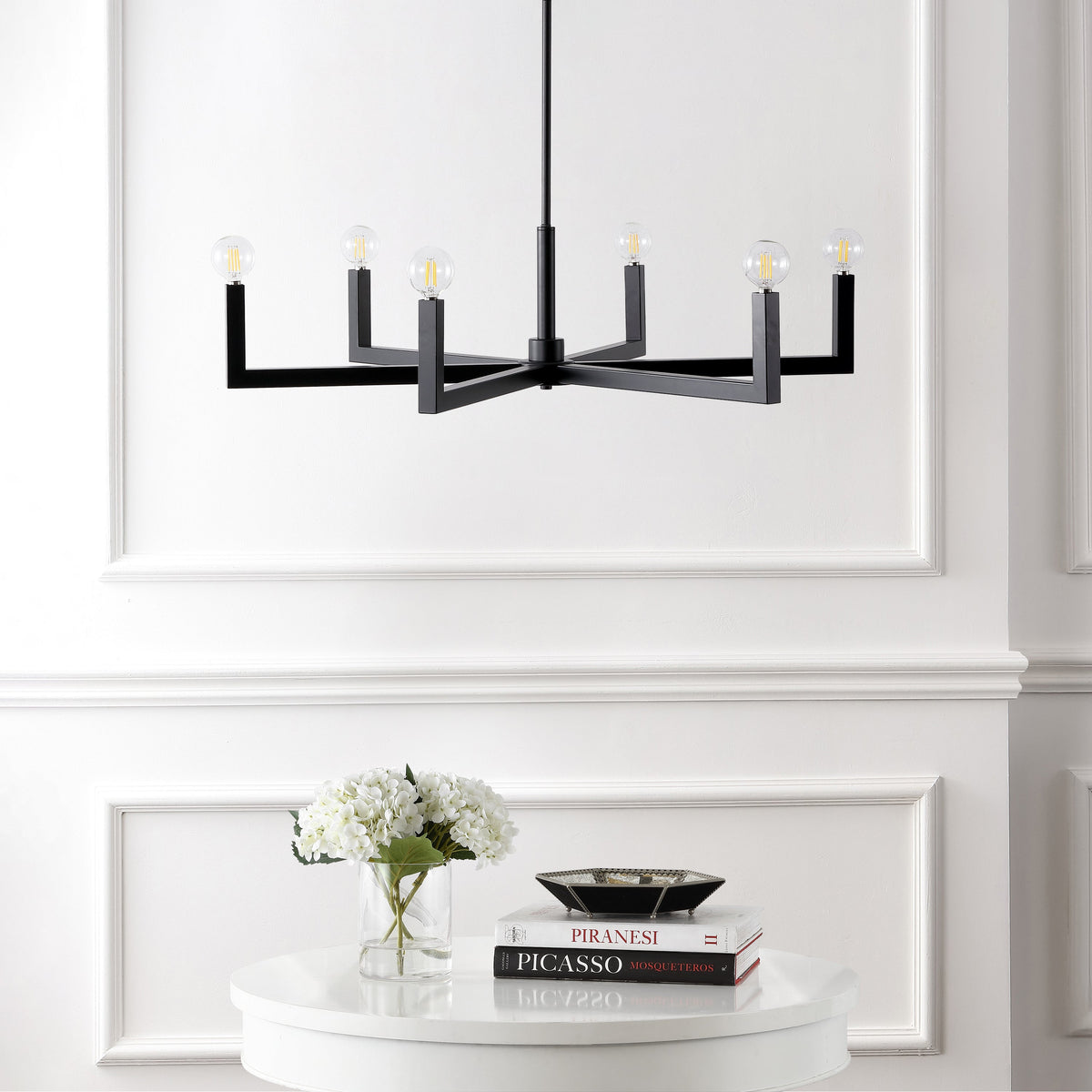 Darcy 35" 6-Light Grand Modern Industrial Adjustable Geometric Architectural Square-Arm Candle-Style Metal LED Chandelier