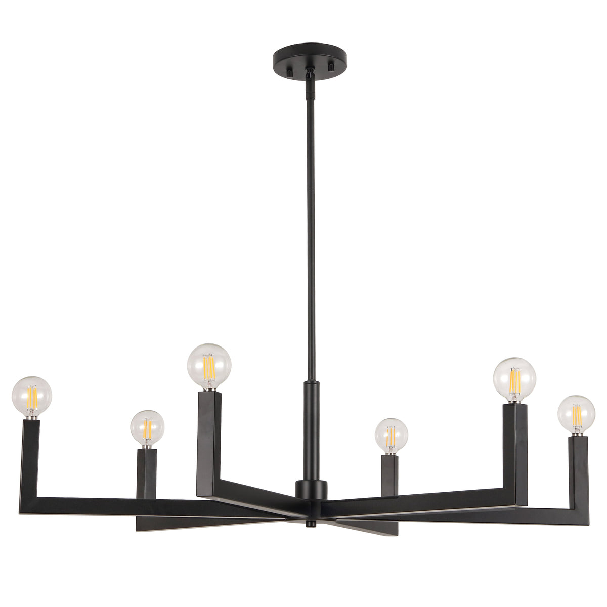 Darcy 35" 6-Light Grand Modern Industrial Adjustable Geometric Architectural Square-Arm Candle-Style Metal LED Chandelier