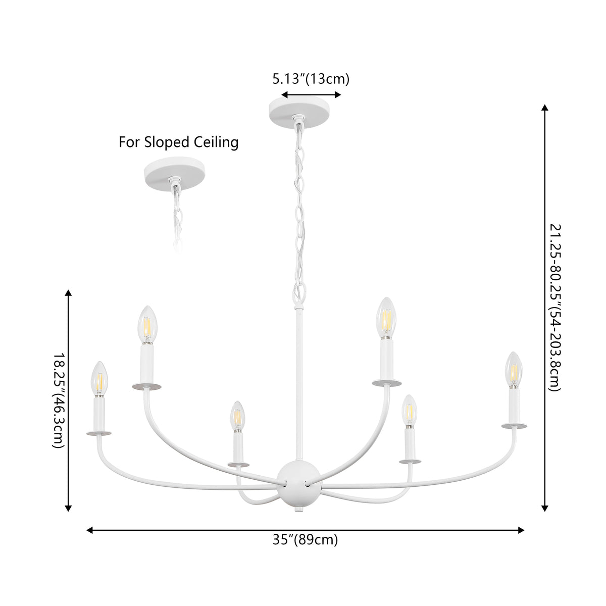 Ainsley 35" 6-Light Grand Traditional Farmhouse Adjustable Swooping Arm Candle-Style Metal LED Chandelier