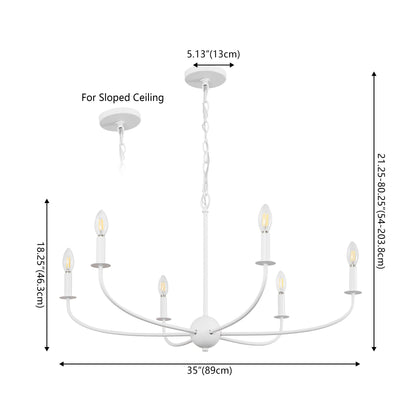 Ainsley 35" 6-Light Grand Traditional Farmhouse Adjustable Swooping Arm Candle-Style Metal LED Chandelier