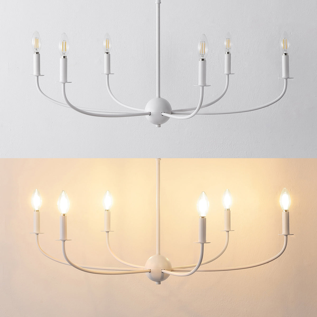 Ainsley 35" 6-Light Grand Traditional Farmhouse Adjustable Swooping Arm Candle-Style Metal LED Chandelier