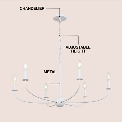 Ainsley 35" 6-Light Grand Traditional Farmhouse Adjustable Swooping Arm Candle-Style Metal LED Chandelier