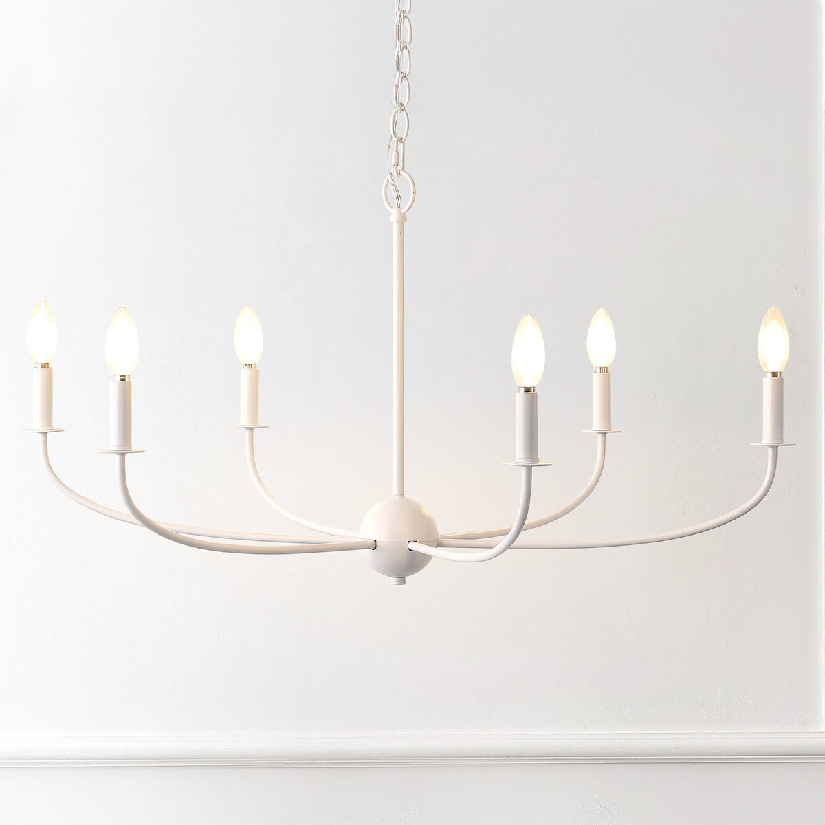 Ainsley 35" 6-Light Grand Traditional Farmhouse Adjustable Swooping Arm Candle-Style Metal LED Chandelier